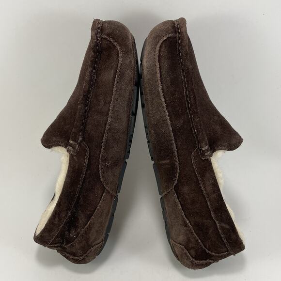 UGG Ascot Shearling Lined Slippers Mens Size 7 Brown Suede Slip In Moccasins - Picture 6 of 9